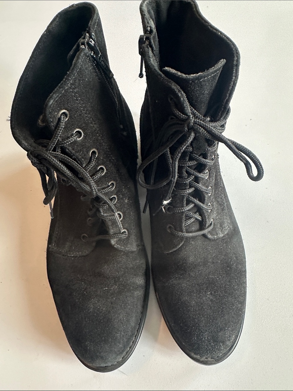 La CANADIENNE Black Suede Lace-Up Ankle Boots with Side Zipper